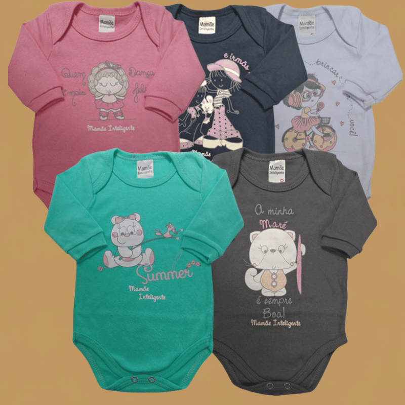 Kit com 5 Bodys Bebês