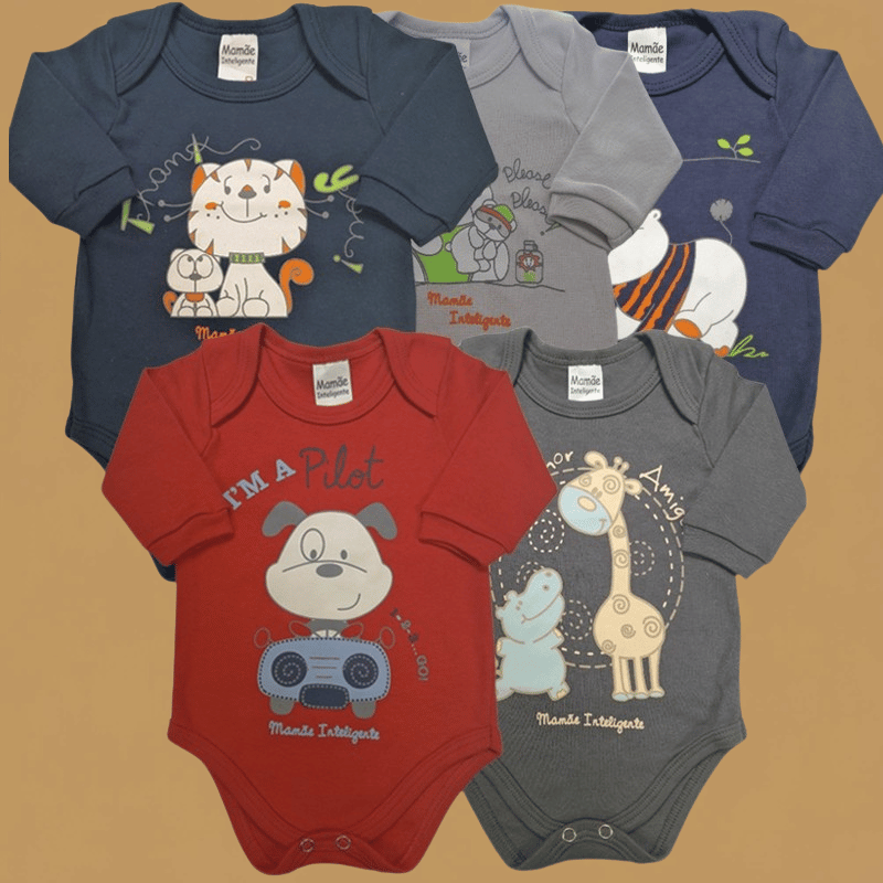 Kit com 5 Bodys Bebês