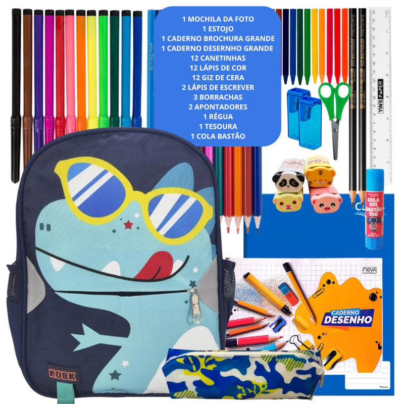 Kit Mochila com Material Escolar Infantil Completo
