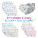 Fraldas de pano kit com 10 unidades 60x60cm 100% algodão