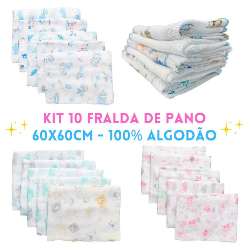 Fraldas de pano kit com 10 unidades