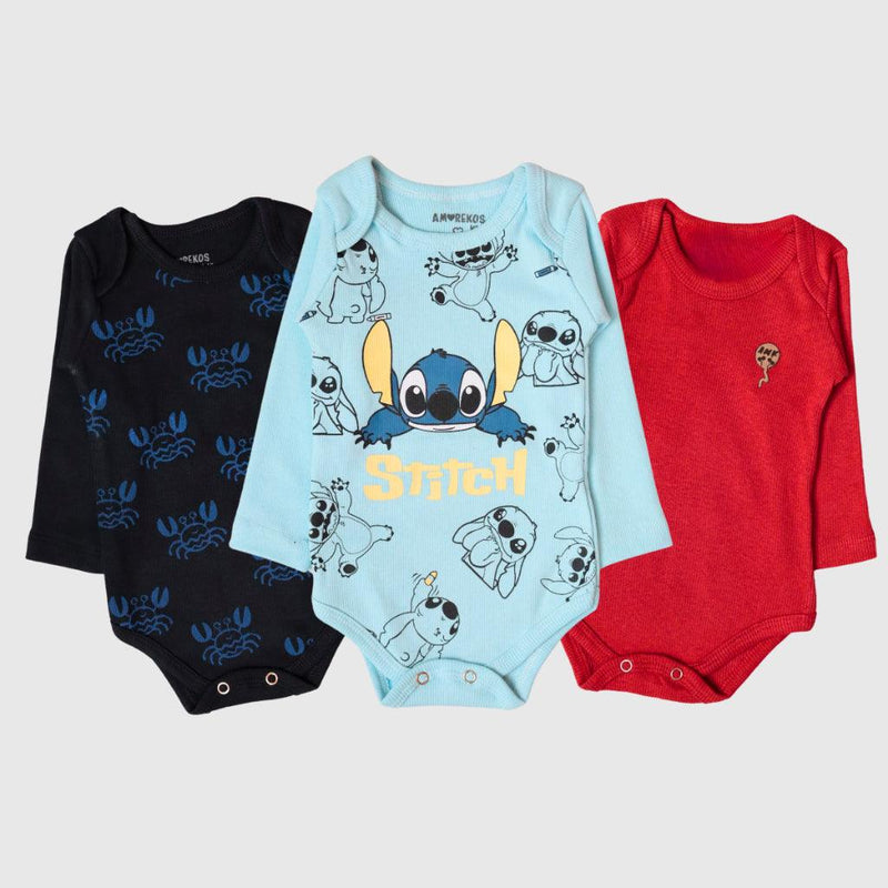 Kit 3 Body   Estampado Manga Longa Canelado