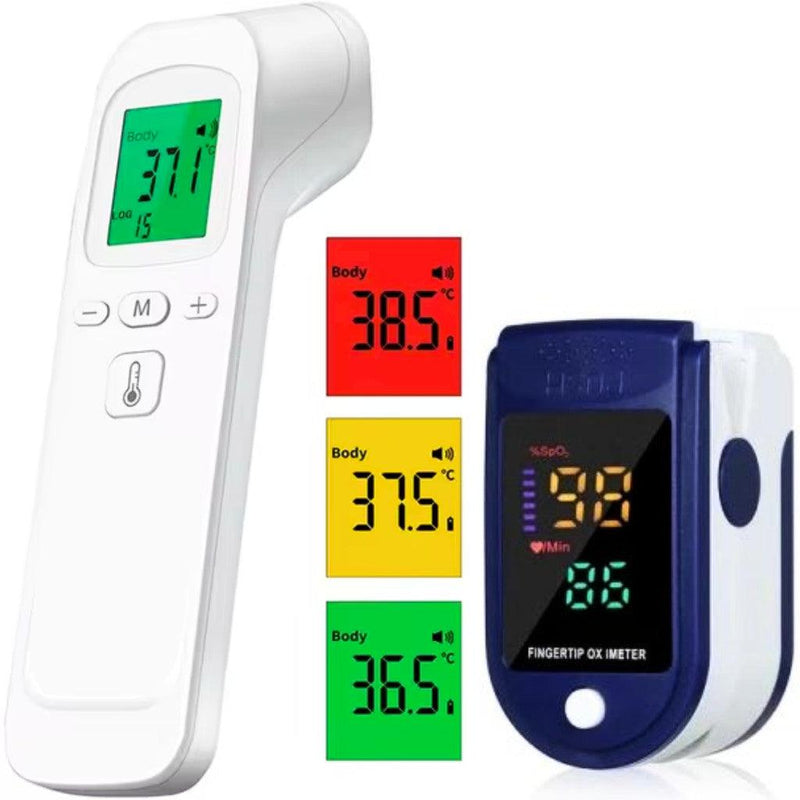 Kit Termômetro Testa Com Oxímetro Dedo Digital Led