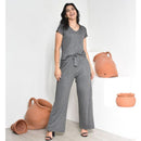 Blusa Gola V e Calça Pantalona com Amarração